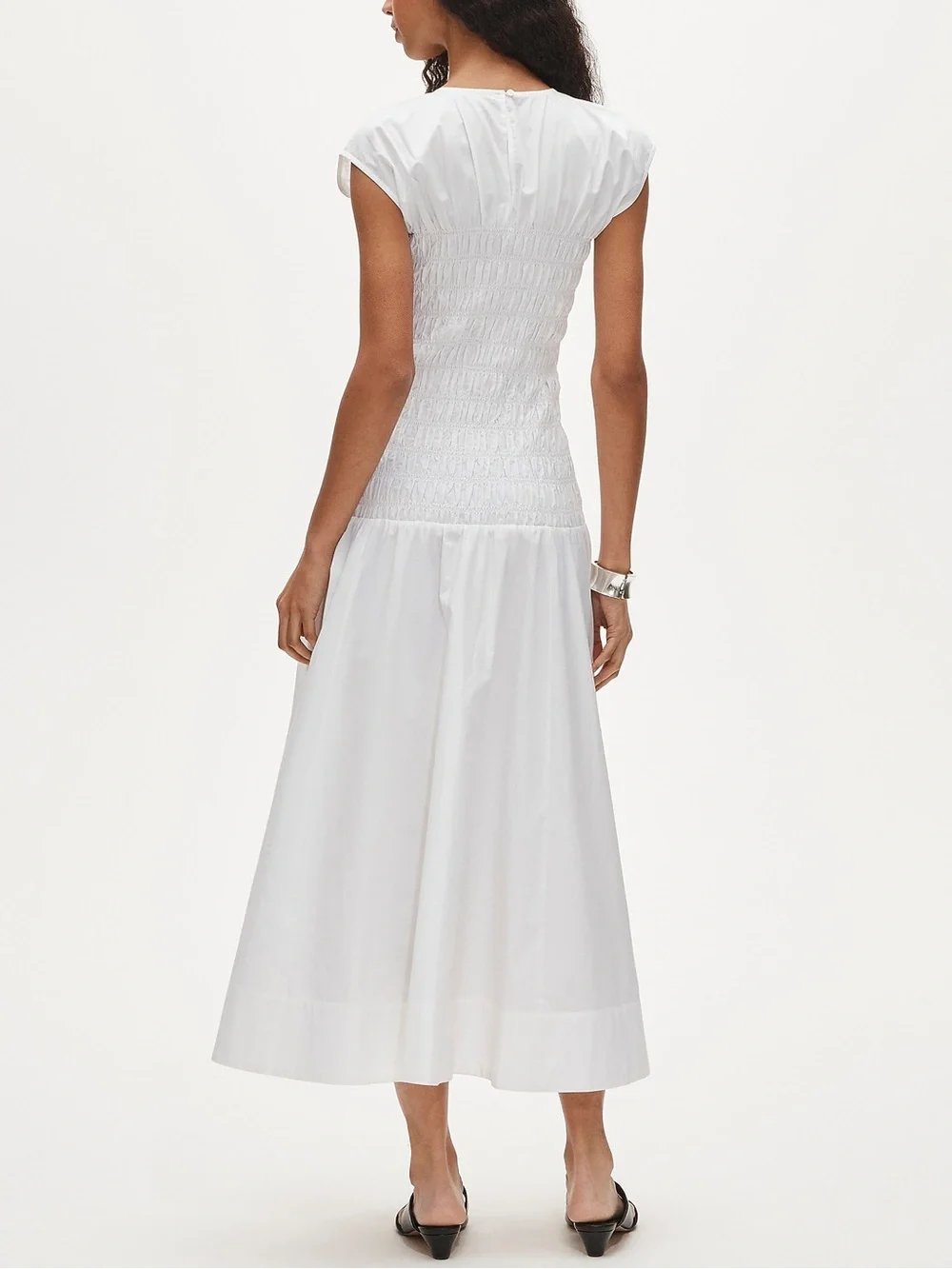 J. Crew White Smocked Midi Dress in Cotton Poplin Medium